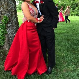 Red plunge neckline dress